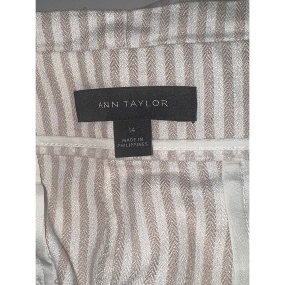 Ann Taylor Belted PaperBag Linen Pants Womens 14 Striped Brown Tan White Coastal - Picture 6 of 8